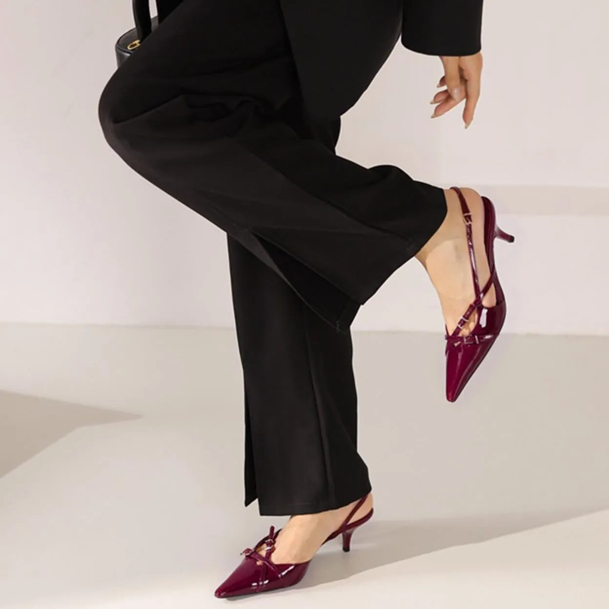 MICIFA Slingback Kitten Heels for Women Pointed Toe Stiletto Heels Slip On Pumps with Buckled Straps Dress Work Heeled Sandals
