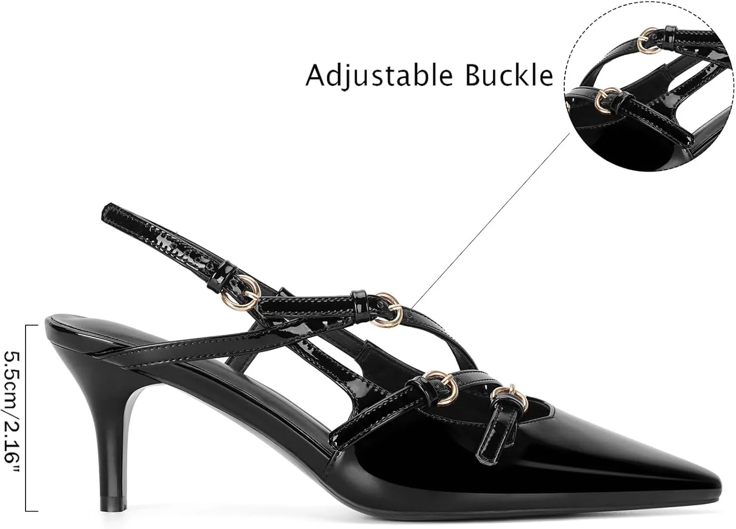 MICIFA Slingback Kitten Heels for Women Pointed Toe Stiletto Heels Slip On Pumps with Buckled Straps Dress Work Heeled Sandals
