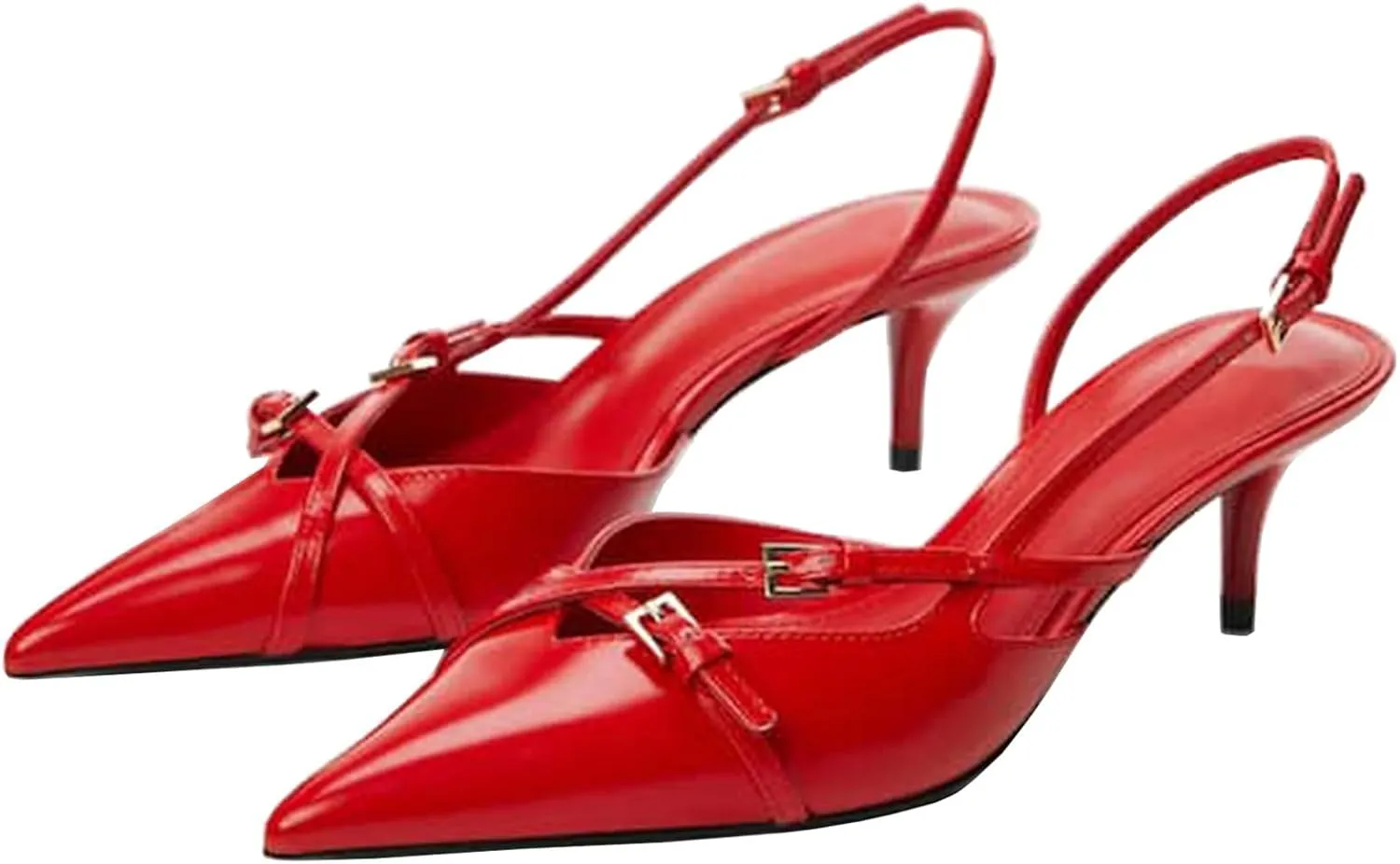 MICIFA Slingback Kitten Heels for Women Pointed Toe Stiletto Heels Slip On Pumps with Buckled Straps Dress Work Heeled Sandals