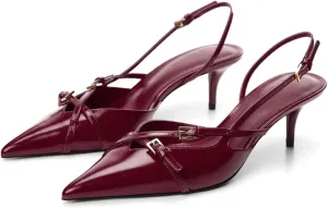 MICIFA Slingback Kitten Heels for Women Pointed Toe Stiletto Heels Slip On Pumps with Buckled Straps Dress Work Heeled Sandals