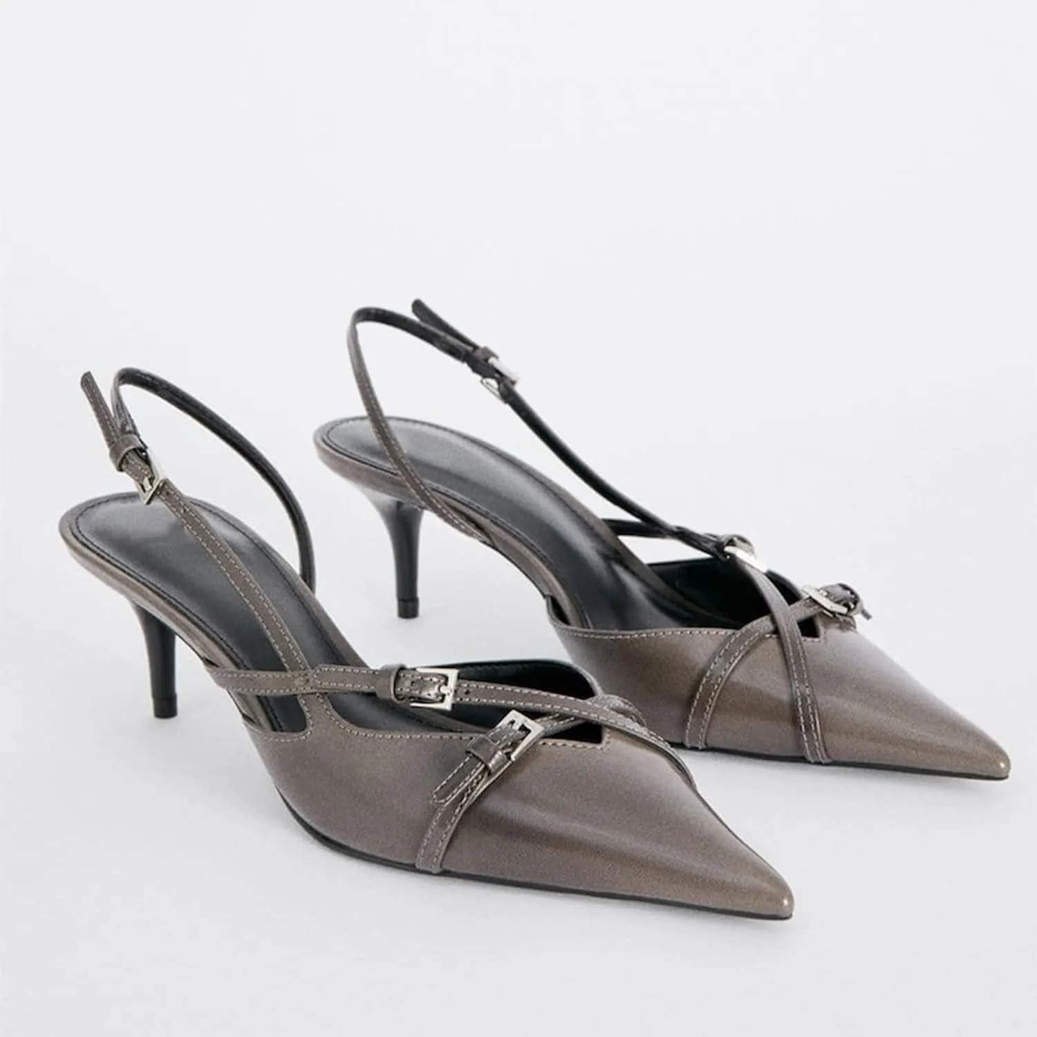 MICIFA Slingback Kitten Heels for Women Pointed Toe Stiletto Heels Slip On Pumps with Buckled Straps Dress Work Heeled Sandals