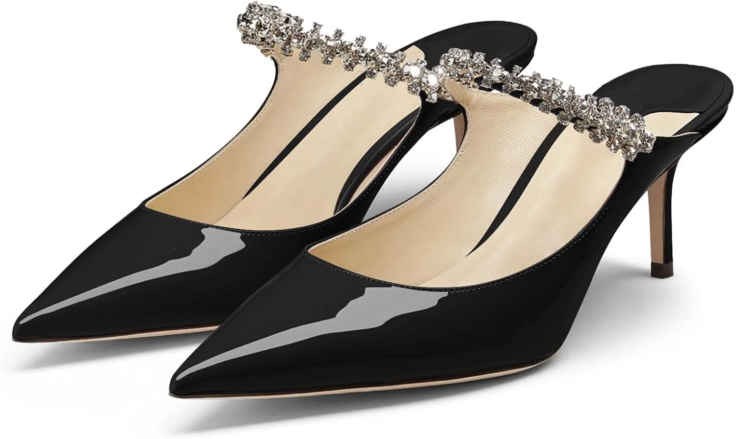 MIRAAZZURRA Women Heeled Mules Rhinestone Strappy Pointed Toe Mules Stiletto High Heels Slip On Bridal Sandals for Women