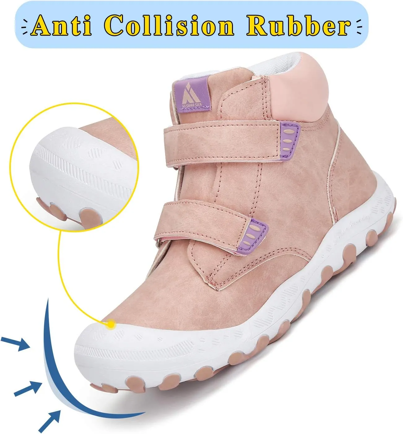 Mishansha Unisex-Child Outdoor Ankle Hiking Boots Boys Girls Trekking Walking Shoes with Hook and Loop