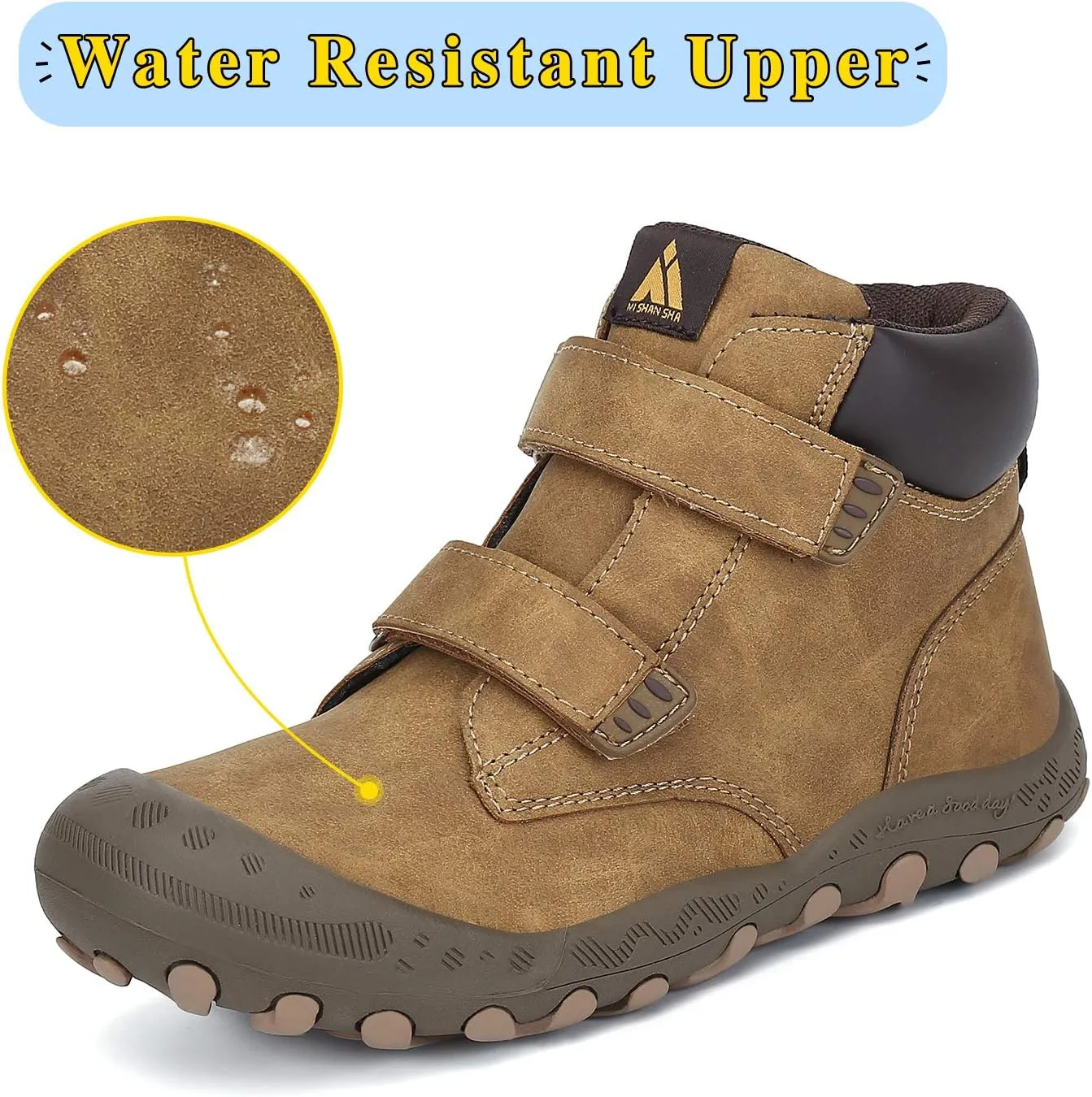 Mishansha Unisex-Child Outdoor Ankle Hiking Boots Boys Girls Trekking Walking Shoes with Hook and Loop