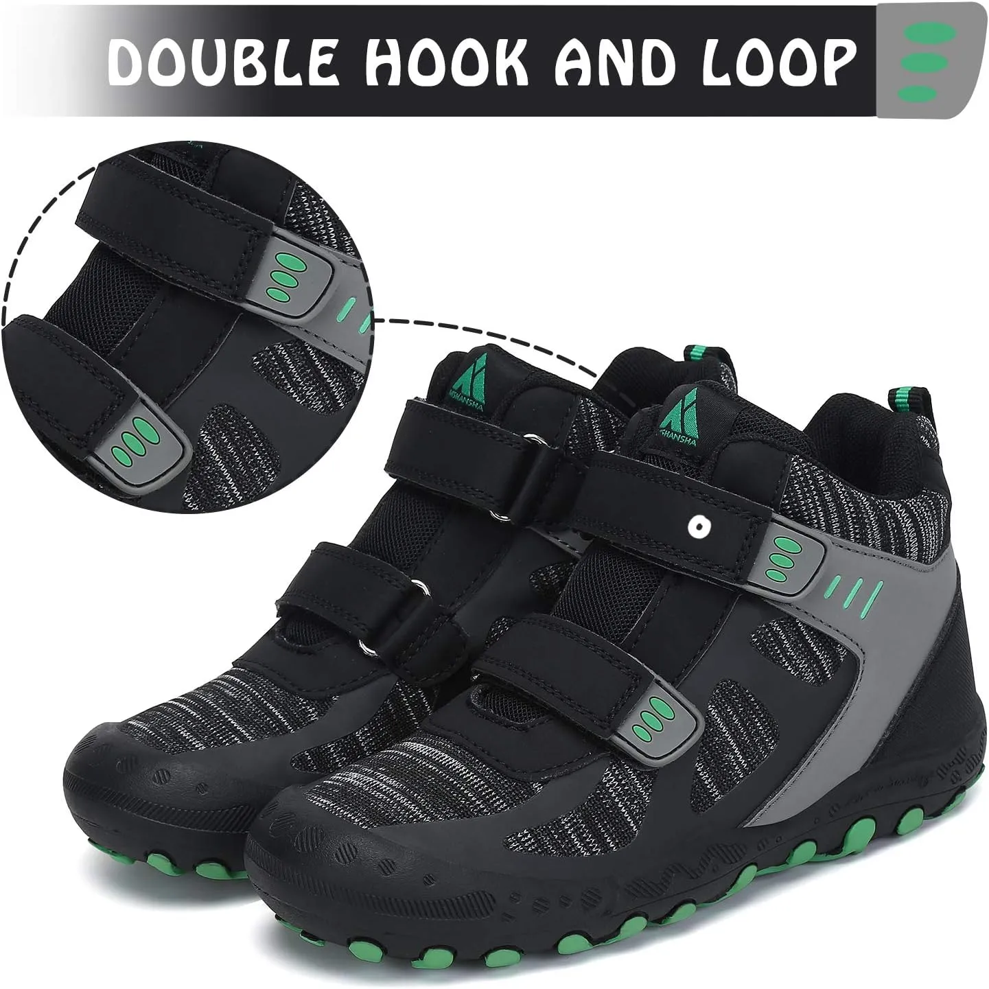 Mishansha Unisex-Child Outdoor Ankle Hiking Boots Boys Girls Trekking Walking Shoes with Hook and Loop