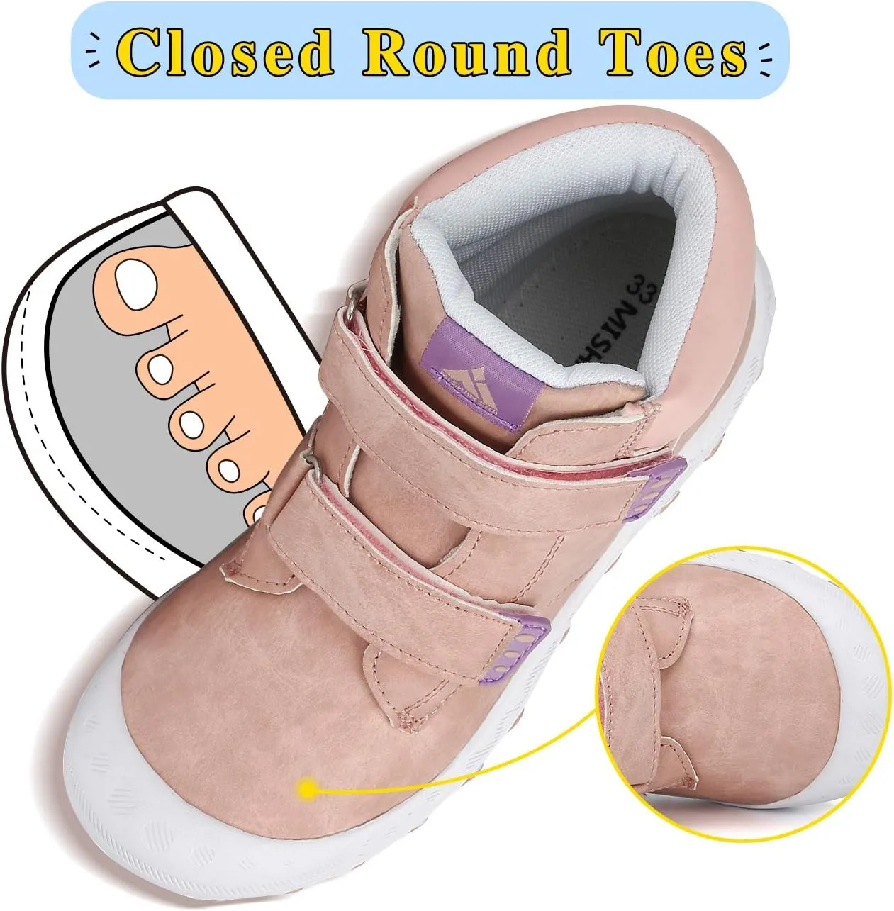 Mishansha Unisex-Child Outdoor Ankle Hiking Boots Boys Girls Trekking Walking Shoes with Hook and Loop