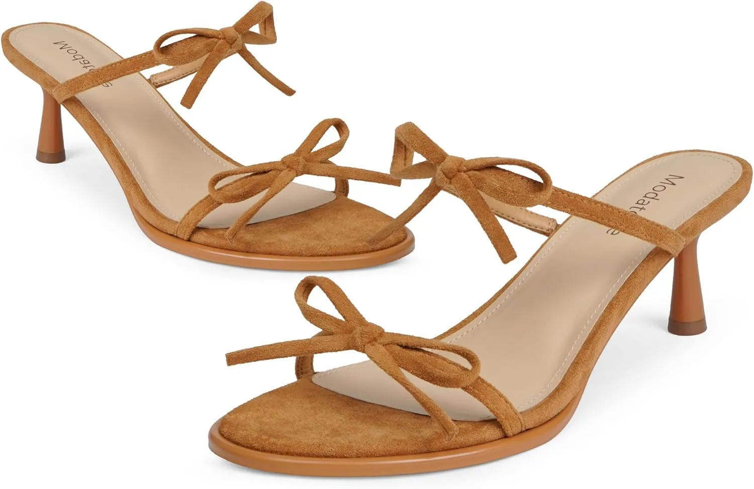 Modatope Two Strap Bow Tie Kitten Heel Sandals for Women Rounded Open Toe Heeled Sandals Women