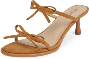 Modatope Two Strap Bow Tie Kitten Heel Sandals for Women Rounded Open Toe Heeled Sandals Women