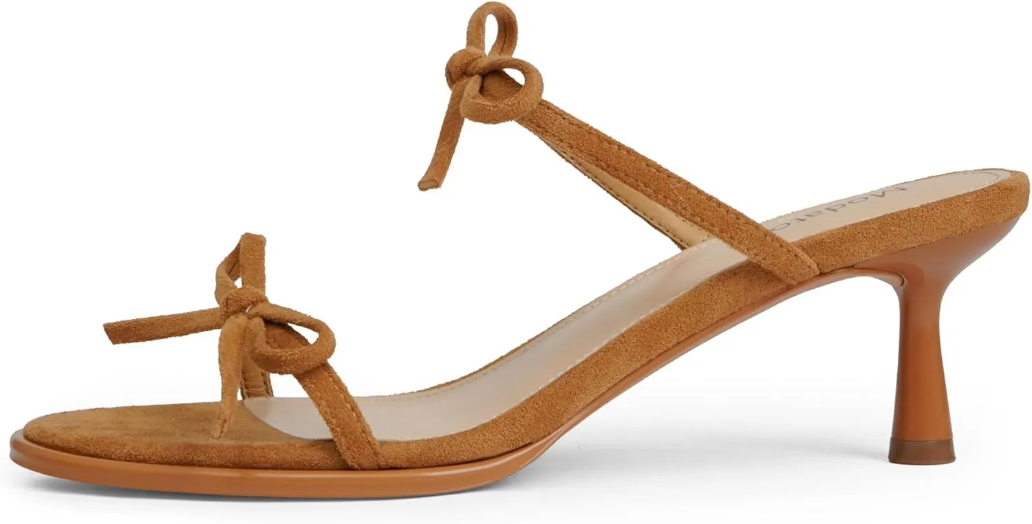 Modatope Two Strap Bow Tie Kitten Heel Sandals for Women Rounded Open Toe Heeled Sandals Women