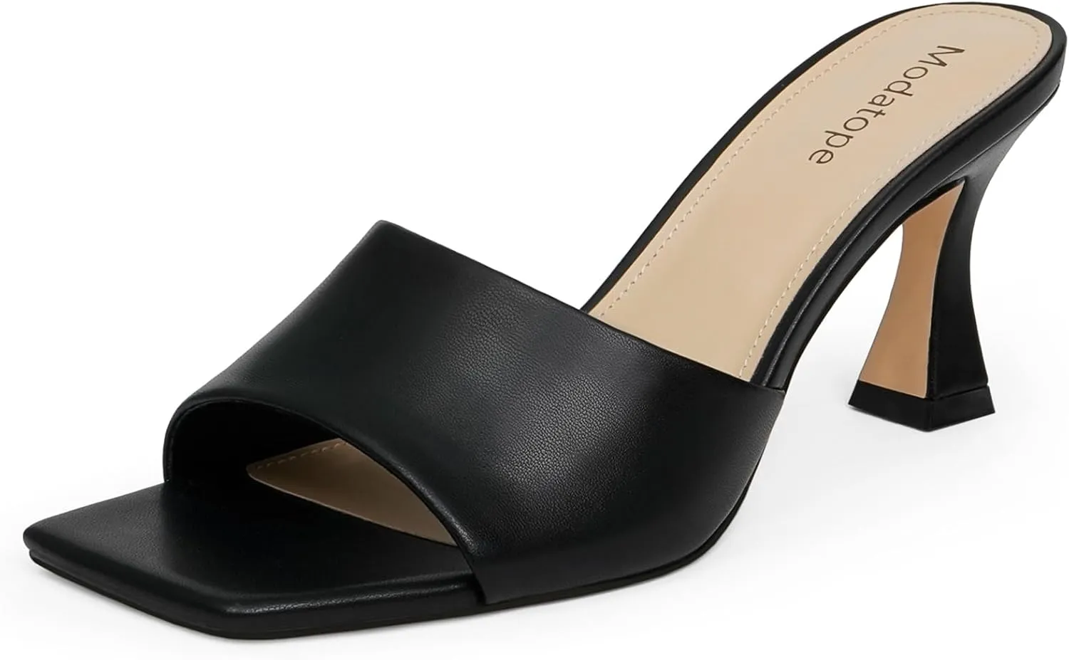 Modatope Womens Heeled Sandals Open Square Toe Heels Chunky Block Heel Slip On Sandals for Women