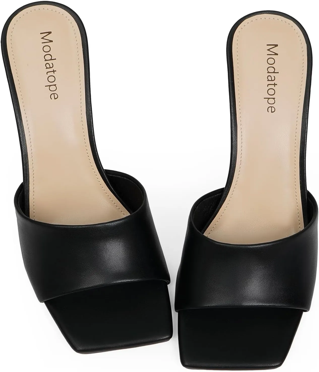 Modatope Womens Heeled Sandals Open Square Toe Heels Chunky Block Heel Slip On Sandals for Women
