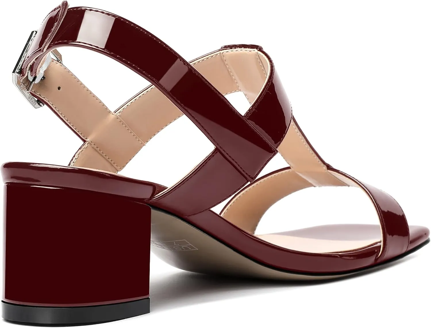 MODENCOCO Women's Buckle Dressy Patent Comfortable Dating Ankle Strap Open Toe Chunky Low Heel Heeled Sandals 2 Inch