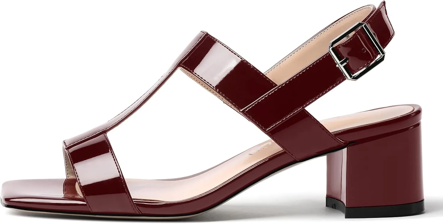MODENCOCO Women's Buckle Dressy Patent Comfortable Dating Ankle Strap Open Toe Chunky Low Heel Heeled Sandals 2 Inch
