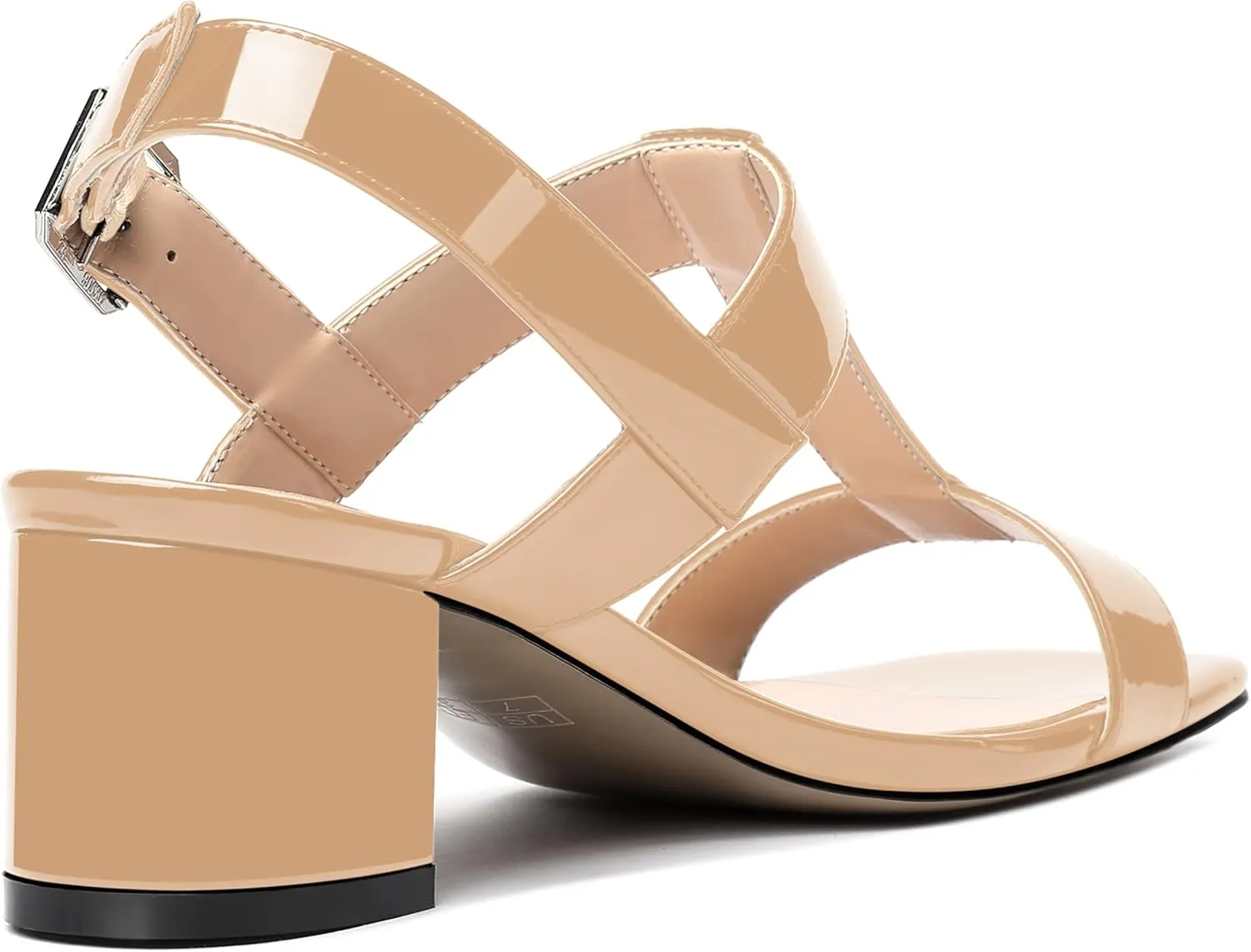 MODENCOCO Women's Buckle Dressy Patent Comfortable Dating Ankle Strap Open Toe Chunky Low Heel Heeled Sandals 2 Inch