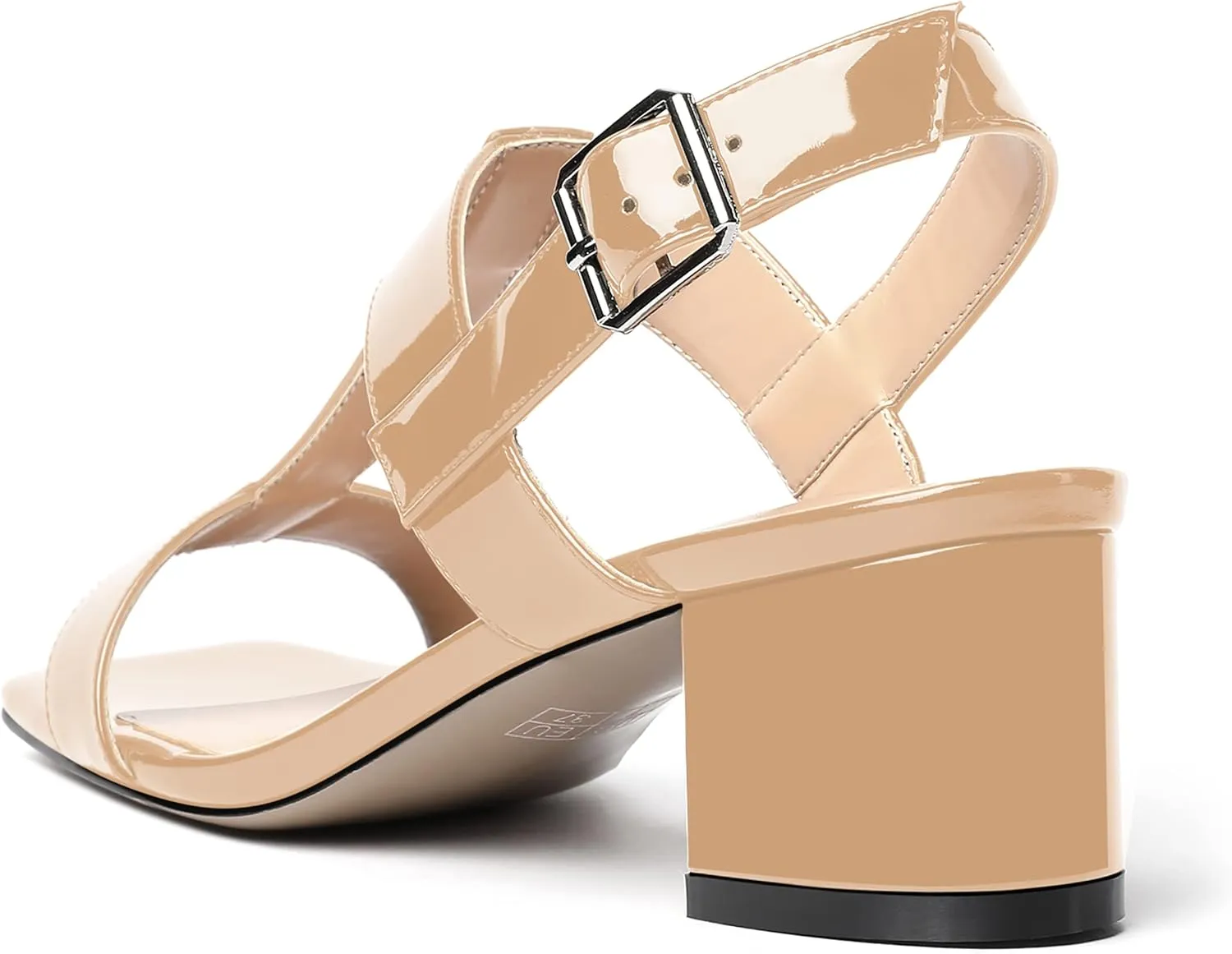 MODENCOCO Women's Buckle Dressy Patent Comfortable Dating Ankle Strap Open Toe Chunky Low Heel Heeled Sandals 2 Inch