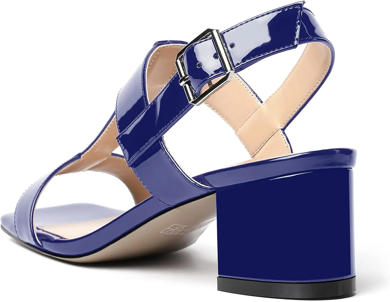 MODENCOCO Women's Buckle Dressy Patent Comfortable Dating Ankle Strap Open Toe Chunky Low Heel Heeled Sandals 2 Inch