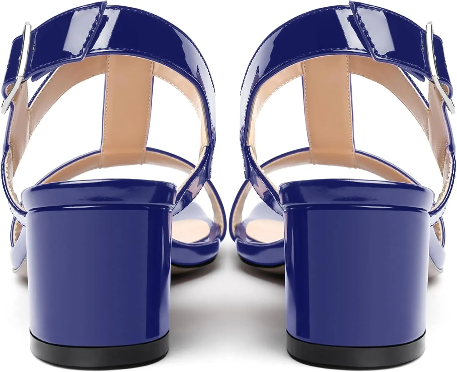 MODENCOCO Women's Buckle Dressy Patent Comfortable Dating Ankle Strap Open Toe Chunky Low Heel Heeled Sandals 2 Inch