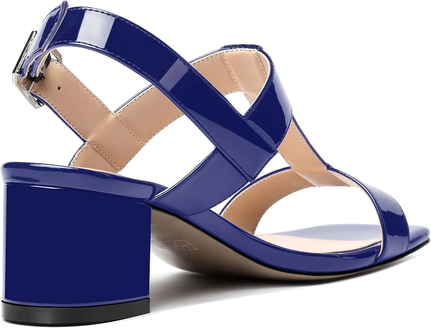 MODENCOCO Women's Buckle Dressy Patent Comfortable Dating Ankle Strap Open Toe Chunky Low Heel Heeled Sandals 2 Inch