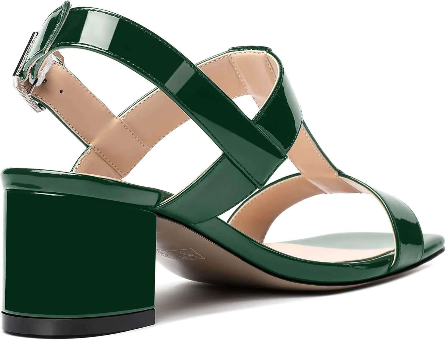 MODENCOCO Women's Buckle Dressy Patent Comfortable Dating Ankle Strap Open Toe Chunky Low Heel Heeled Sandals 2 Inch