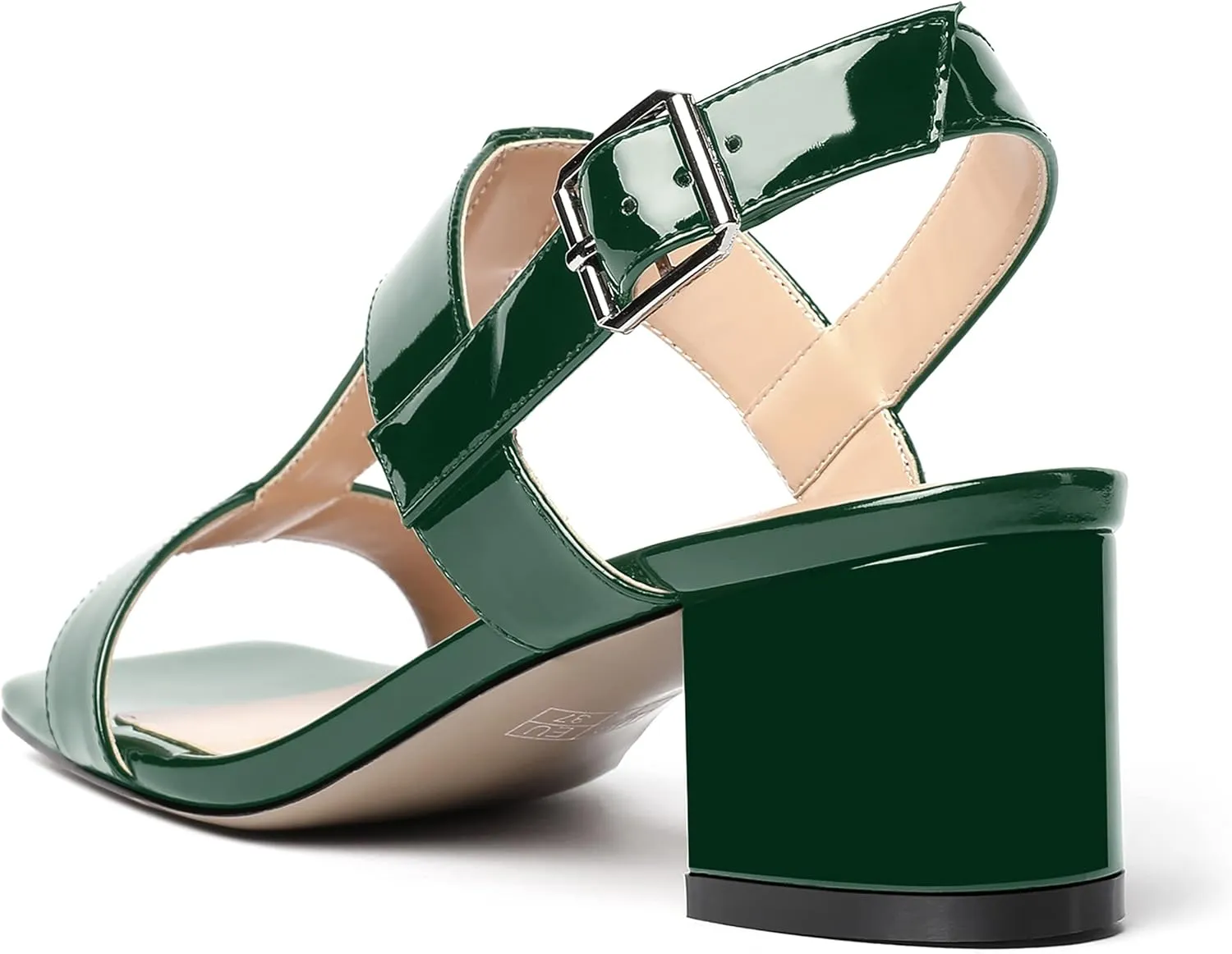 MODENCOCO Women's Buckle Dressy Patent Comfortable Dating Ankle Strap Open Toe Chunky Low Heel Heeled Sandals 2 Inch