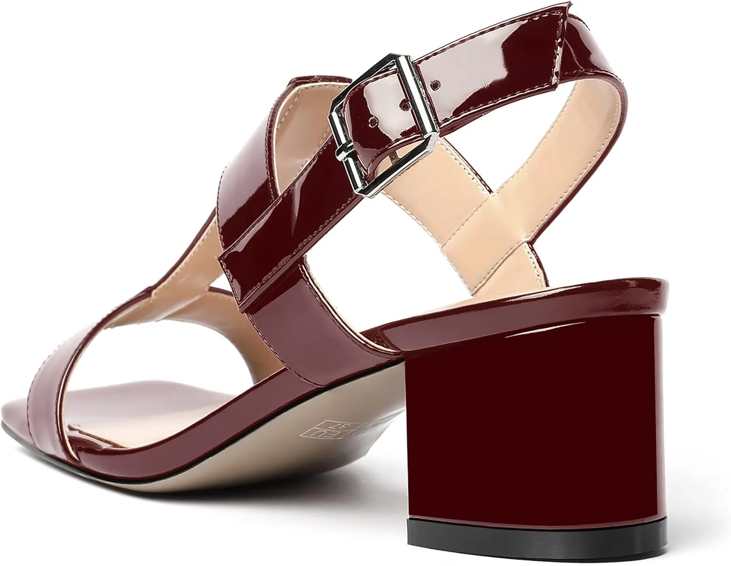 MODENCOCO Women's Buckle Dressy Patent Comfortable Dating Ankle Strap Open Toe Chunky Low Heel Heeled Sandals 2 Inch