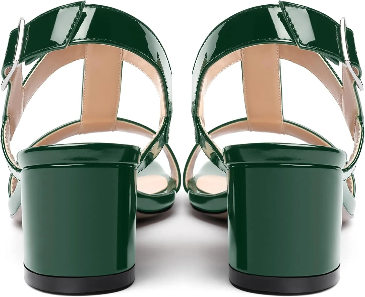 MODENCOCO Women's Buckle Dressy Patent Comfortable Dating Ankle Strap Open Toe Chunky Low Heel Heeled Sandals 2 Inch