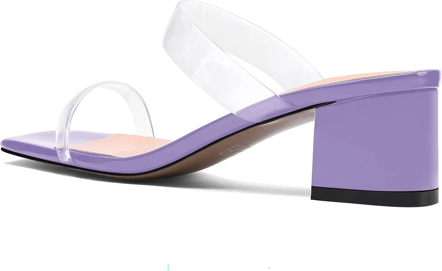 MODENCOCO Women's Square Toe Fashion Slip On Clear Strap Patent Outdoor Chunky Low Heel Heeled Sandals 2 Inch