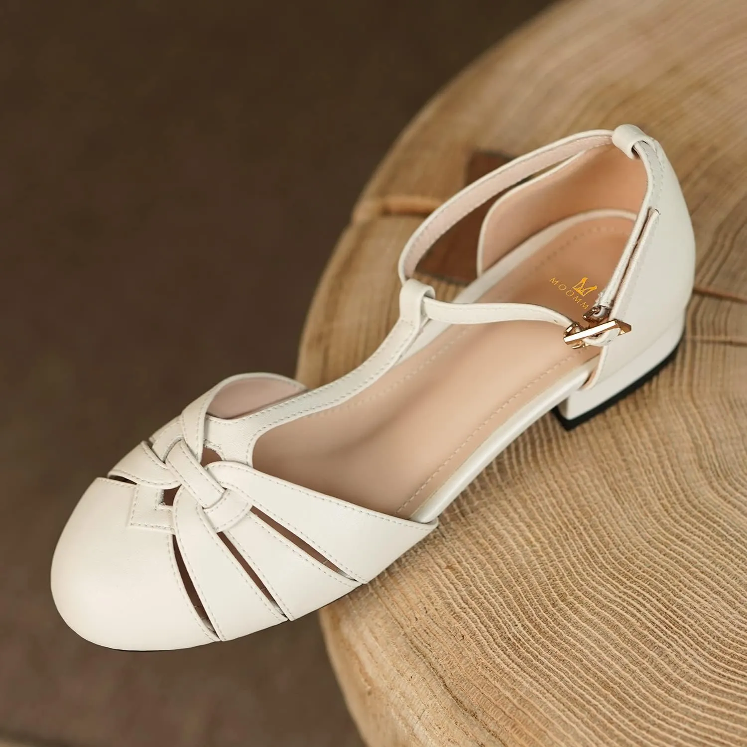 MOOMMO Women’s Ankle Strap Cage Sandals Kitten Heel Round Toe T-Strap Mary Jane Pumps Cut-Out Sandal Heels Vintage Low Heel Closed Toe Roman Sandals Dress Summer Shoes Wedding Bridal Comfy 4-11 M US