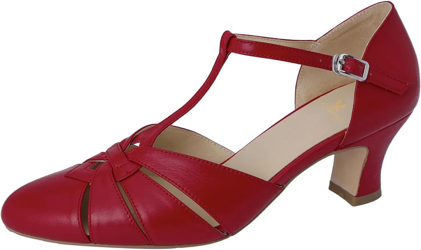 MOOMMO Women’s Ankle Strap Cage Sandals Kitten Heel Round Toe T-Strap Mary Jane Pumps Cut-Out Sandal Heels Vintage Low Heel Closed Toe Roman Sandals Dress Summer Shoes Wedding Bridal Comfy 4-11 M US