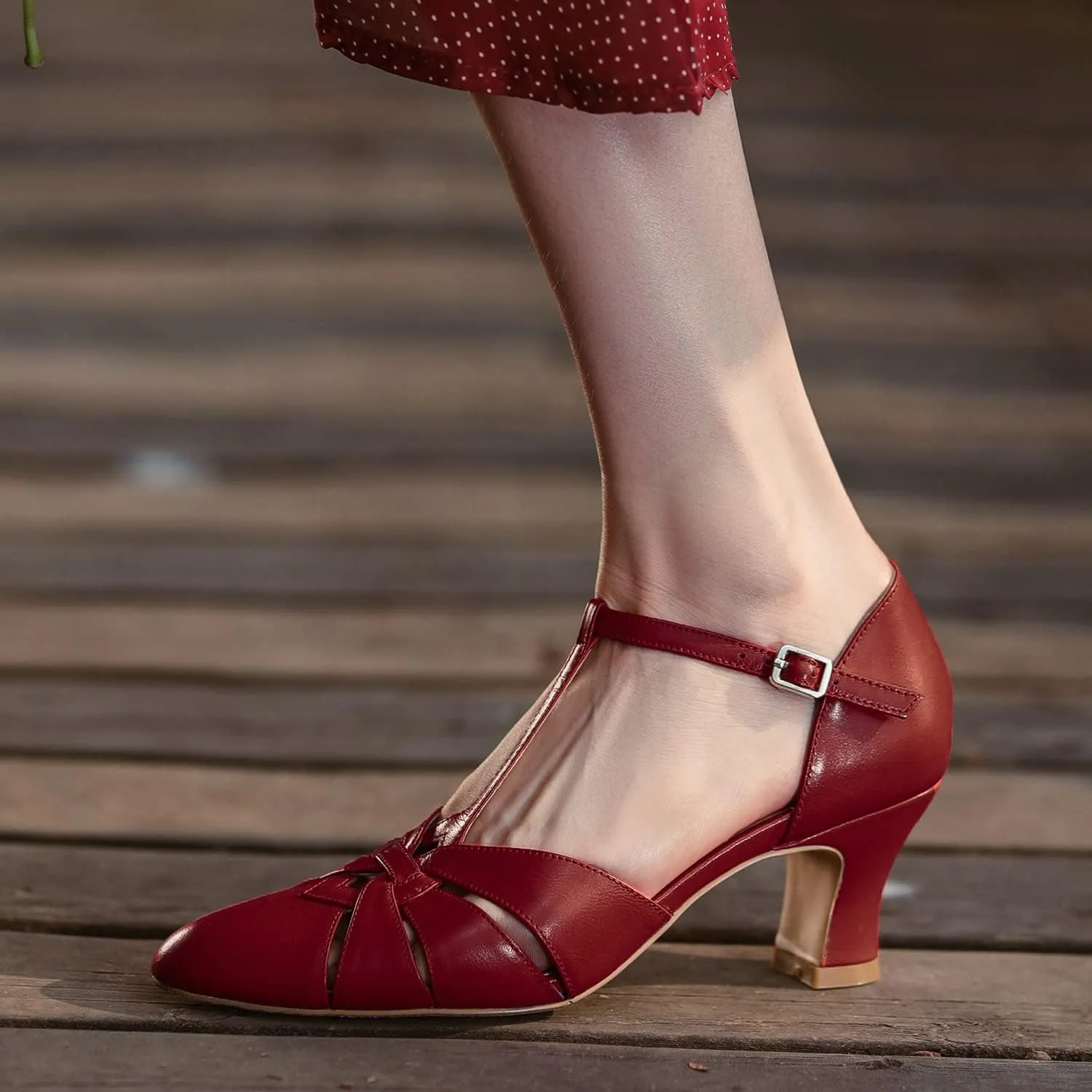 MOOMMO Women’s Ankle Strap Cage Sandals Kitten Heel Round Toe T-Strap Mary Jane Pumps Cut-Out Sandal Heels Vintage Low Heel Closed Toe Roman Sandals Dress Summer Shoes Wedding Bridal Comfy 4-11 M US