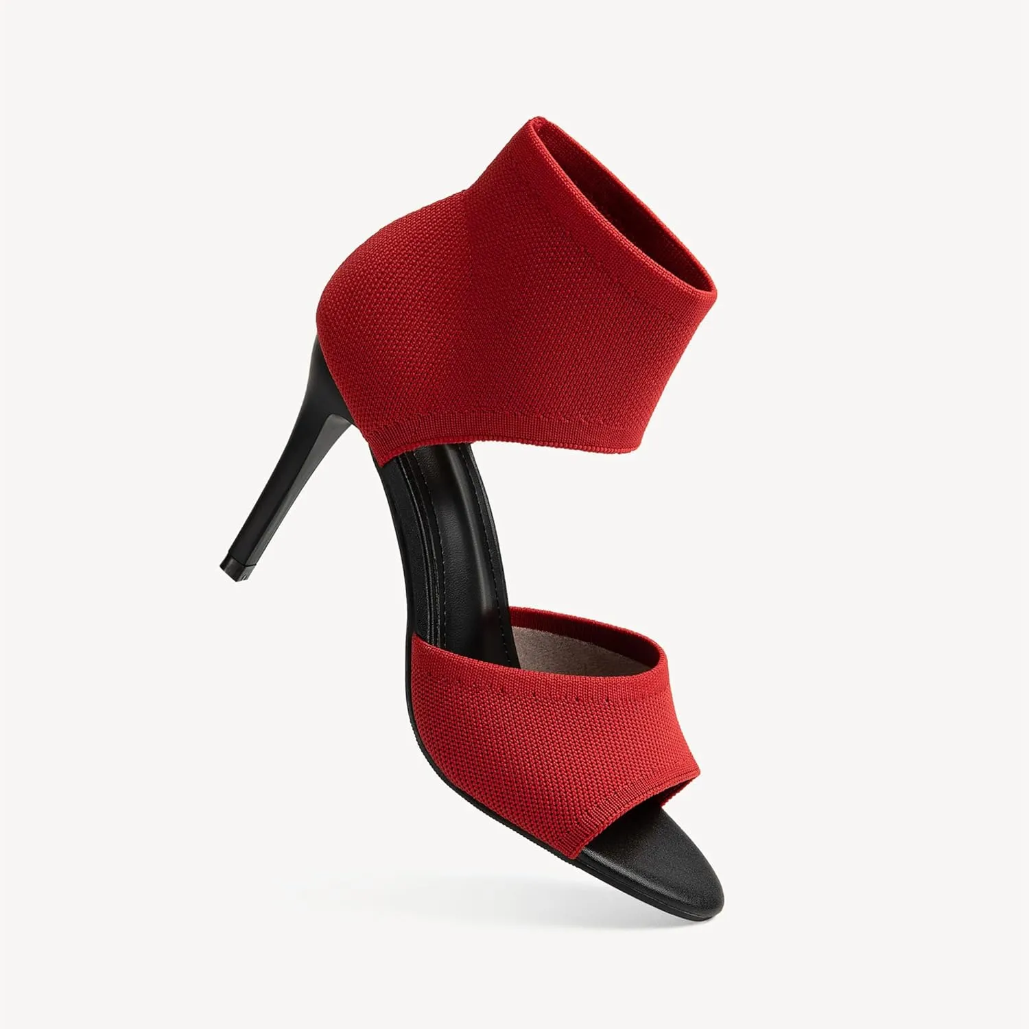 Mousse Fit Women Retro Peep Toe Elegant Stiletto Low Heeled Sandals Breathable Mesh Knit Elastic Design Upper Comfortable Shoes