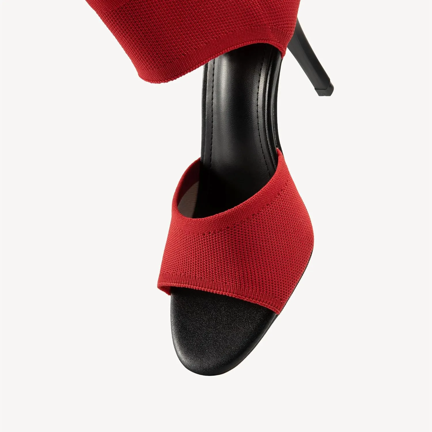 Mousse Fit Women Retro Peep Toe Elegant Stiletto Low Heeled Sandals Breathable Mesh Knit Elastic Design Upper Comfortable Shoes