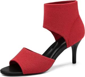 Mousse Fit Women Retro Peep Toe Elegant Stiletto Low Heeled Sandals Breathable Mesh Knit Elastic Design Upper Comfortable Shoes
