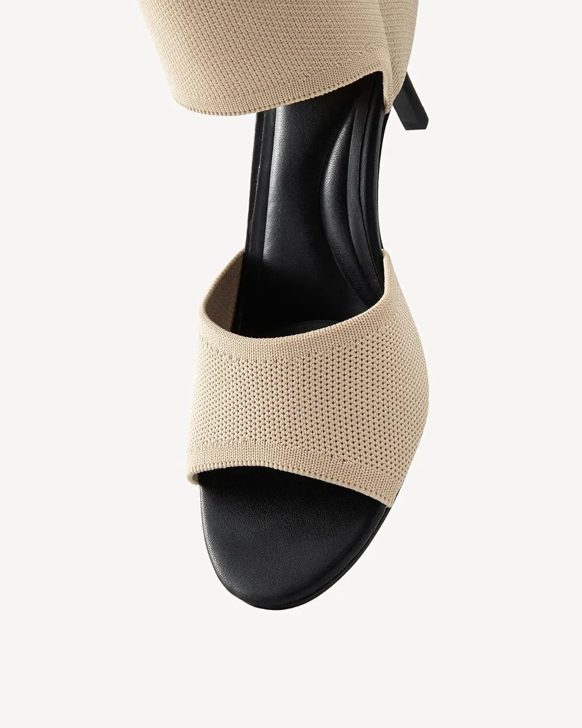 Mousse Fit Women Retro Peep Toe Elegant Stiletto Low Heeled Sandals Breathable Mesh Knit Elastic Design Upper Comfortable Shoes