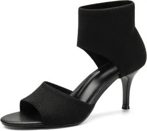Mousse Fit Women Retro Peep Toe Elegant Stiletto Low Heeled Sandals Breathable Mesh Knit Elastic Design Upper Comfortable Shoes