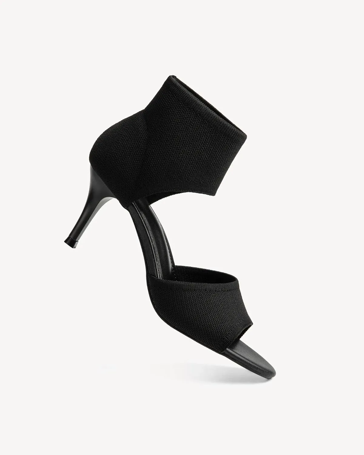 Mousse Fit Women Retro Peep Toe Elegant Stiletto Low Heeled Sandals Breathable Mesh Knit Elastic Design Upper Comfortable Shoes