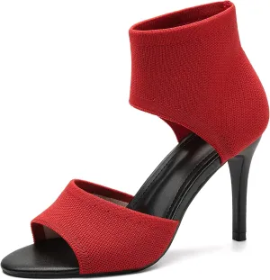 Mousse Fit Women Retro Peep Toe Elegant Stiletto Low Heeled Sandals Breathable Mesh Knit Elastic Design Upper Comfortable Shoes