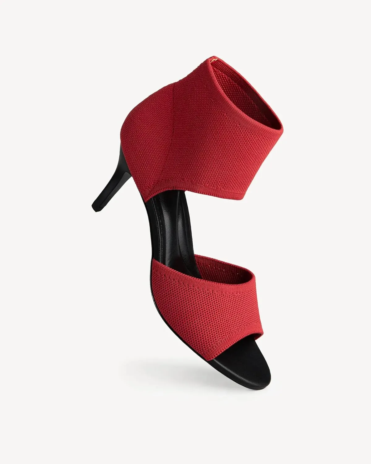 Mousse Fit Women Retro Peep Toe Elegant Stiletto Low Heeled Sandals Breathable Mesh Knit Elastic Design Upper Comfortable Shoes