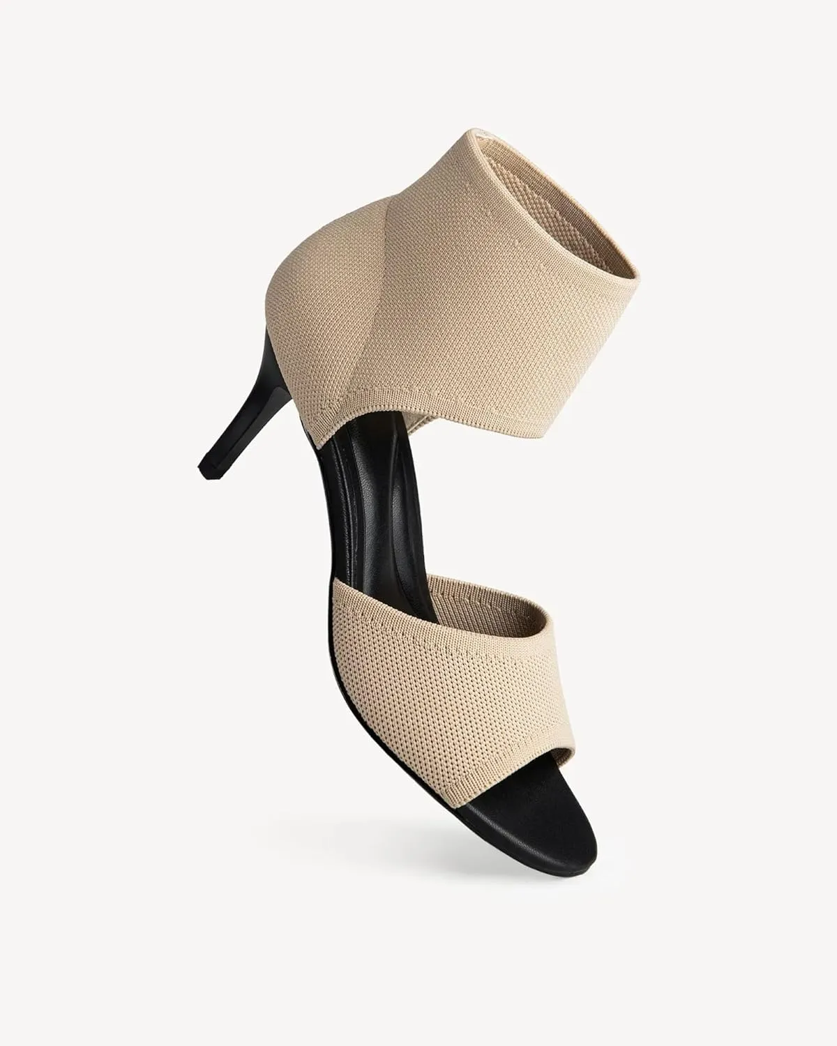 Mousse Fit Women Retro Peep Toe Elegant Stiletto Low Heeled Sandals Breathable Mesh Knit Elastic Design Upper Comfortable Shoes