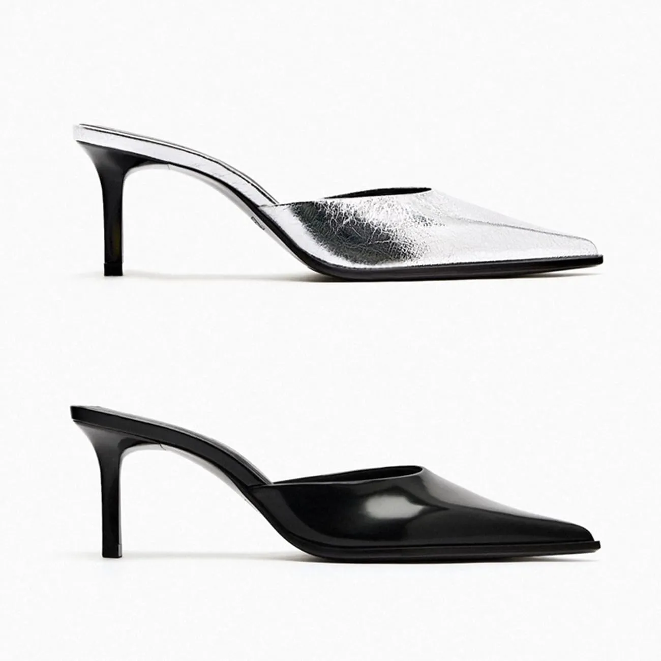 MRKEWUNEY Buckle Heeled Mules for Women Metallic Slip On Mules