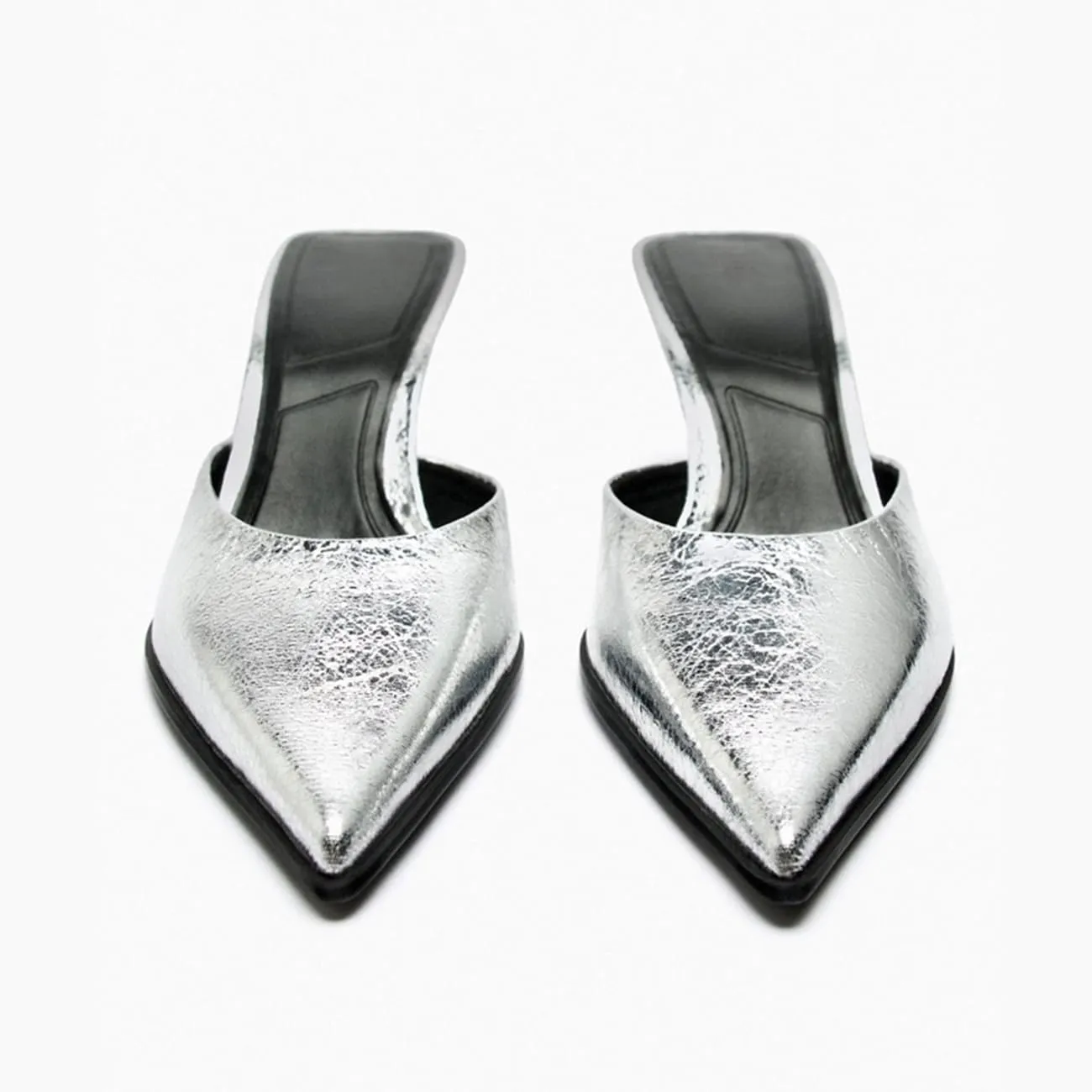 MRKEWUNEY Buckle Heeled Mules for Women Metallic Slip On Mules