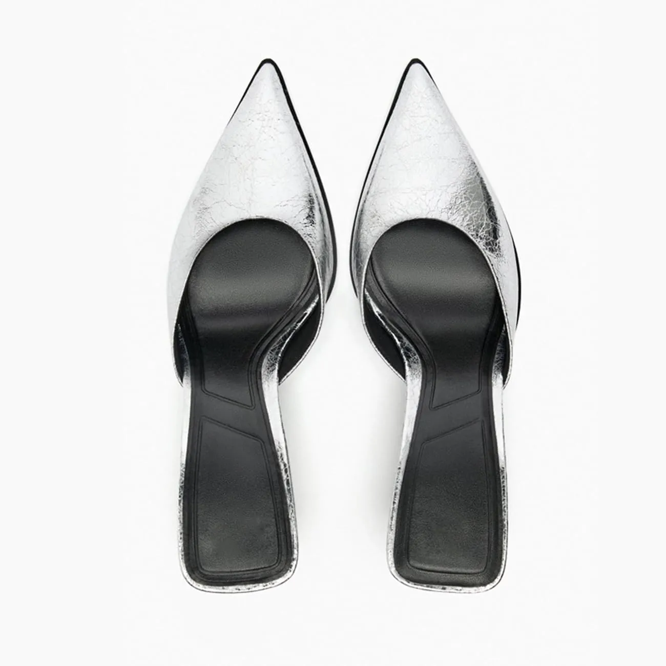 MRKEWUNEY Buckle Heeled Mules for Women Metallic Slip On Mules