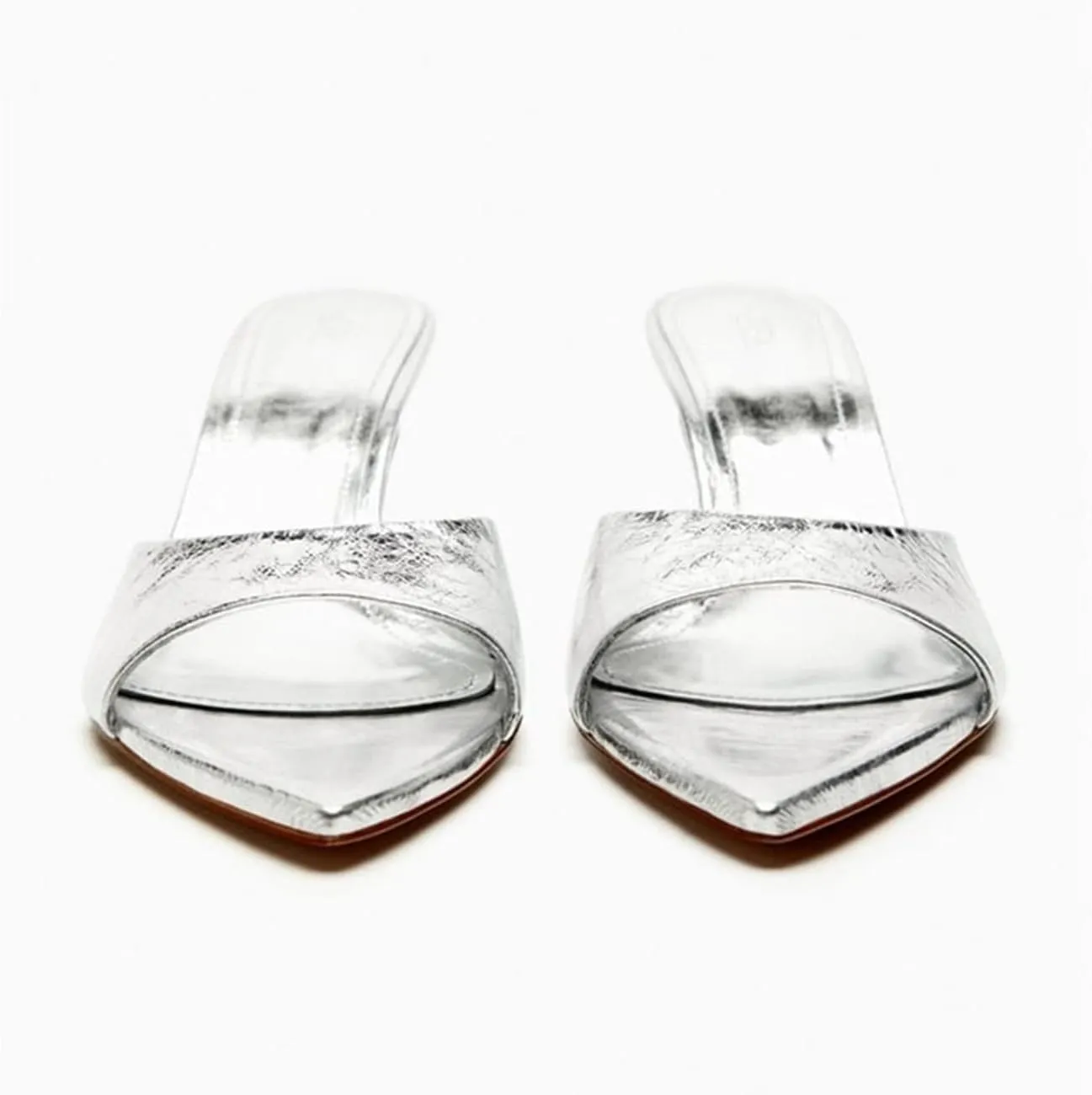 MRKEWUNEY Heeled Mules for Women Metallic Slip On Mules Backless Kitten Heel