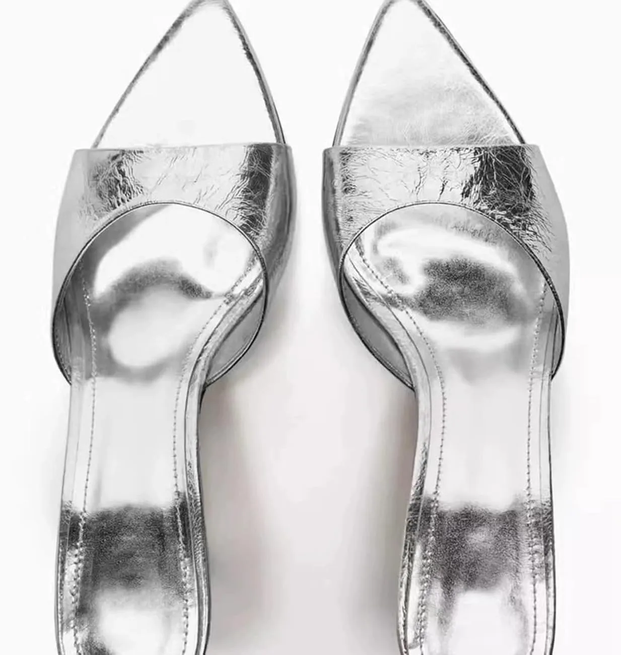 MRKEWUNEY Heeled Mules for Women Metallic Slip On Mules Backless Kitten Heel