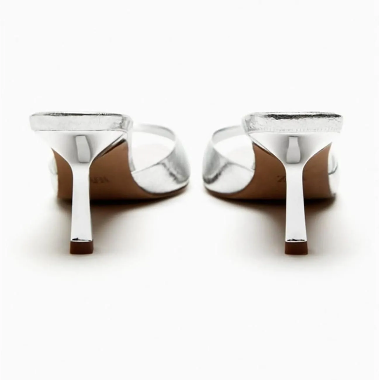 MRKEWUNEY Heeled Mules for Women Metallic Slip On Mules Backless Kitten Heel