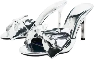 MRKEWUNEY Heeled Mules for Women Metallic Slip On Mules Backless Kitten Heel