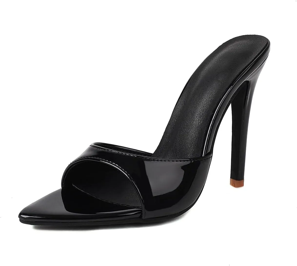 MRKEWUNEY Heeled Mules for Women Metallic Slip On Mules Backless Stiletto Heels