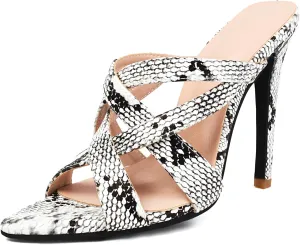 MRKEWUNEY Heeled Mules for Women Metallic Slip On Mules Backless Stiletto Heels