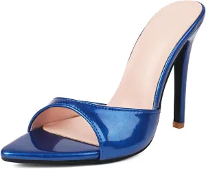 MRKEWUNEY Heeled Mules for Women Metallic Slip On Mules Backless Stiletto Heels