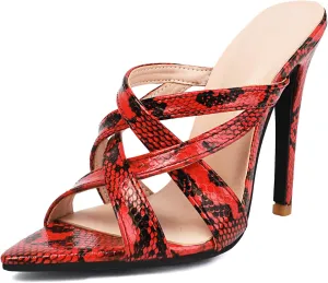 MRKEWUNEY Heeled Mules for Women Metallic Slip On Mules Backless Stiletto Heels